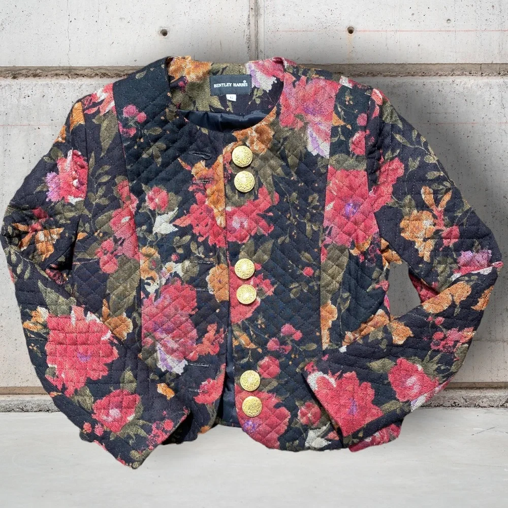 Vintage floral quilted crop blazer - Picture 2 of 4